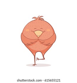 Cartoon bird in yoga poses. Vector illustration of funny pink chicken cartoon character isolated on white background.