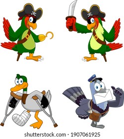 Cartoon Birds Characters. Vector Collection Set Isolated On White Background