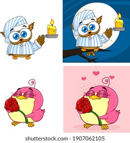 Cartoon Birds Characters. Vector Collection Set Isolated On White Background