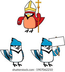 Cartoon Birds Characters. Vector Collection Set Isolated On White Background