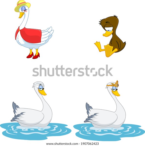 Cartoon Birds Characters. Vector Collection\
Set Isolated On White\
Background