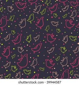 Cartoon birds. Cute seamless pattern