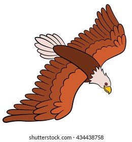 Cartoon birds for kids: Eagle. Cute bald eagle flies and smiles.