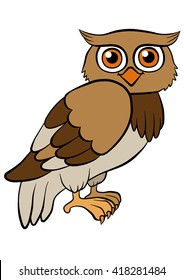 Cartoon birds for kids. Little cute owl smiles.