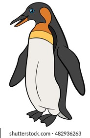 Cartoon birds. Little cute penguin stands and smiles.