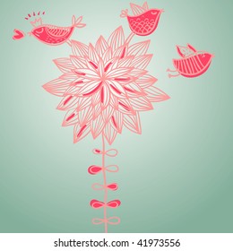 Cartoon birds on the flower
