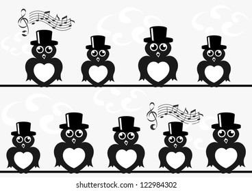 cartoon birds on wire singing