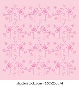 Cartoon birds pattern with pink background.