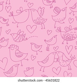 Cartoon birds. Seamless pattern in pink