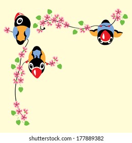 cartoon birds in spring 