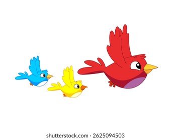 Cartoon Birds Vector, Colourful Birds Fly Illustration, red, yellow, blue, cartoon bird vector design