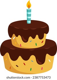 Cartoon Geburtstagskuchen mit Candle-Vektorgrafik Flach-Design einzeln auf transparentem Hintergrund