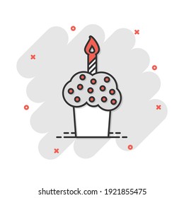 Cartoon birthday cake icon in comic style. Fresh pie muffin sign illustration pictogram. Cupcake business concept.
