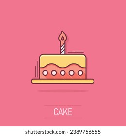 Cartoon birthday cake icon in comic style. Fresh pie muffin sign illustration pictogram. Cupcake business concept.