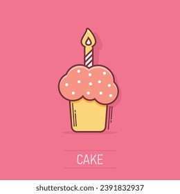 Cartoon birthday cake icon in comic style. Fresh pie muffin sign illustration pictogram. Cupcake business concept.