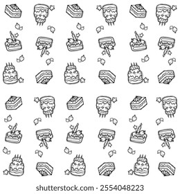 Cartoon birthday cake pattern uncolored