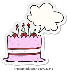 cartoon birthday cake with speech bubble sticker
