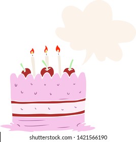cartoon birthday cake with speech bubble in retro style