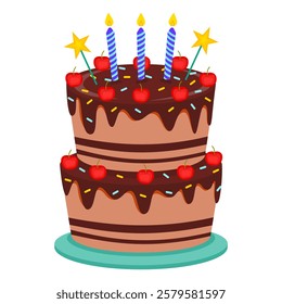 Cartoon Birthday chocolate cake isolate vector illustration.