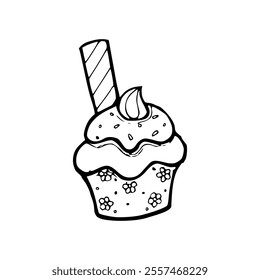 Cartoon of birthday cupcake coloring pages