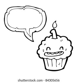 quequito de cumpleaños de caricatura con burbuja de habla