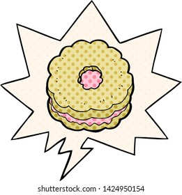 cartoon biscuit with speech bubble in comic book style
