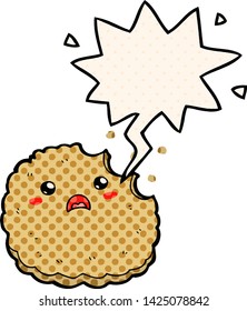 cartoon biscuit with speech bubble in comic book style