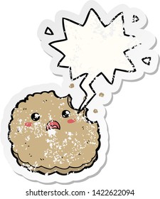 cartoon biscuit with speech bubble distressed distressed old sticker