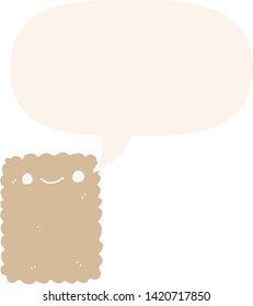 cartoon biscuit with speech bubble in retro style