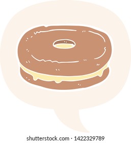 cartoon biscuit with speech bubble in retro style