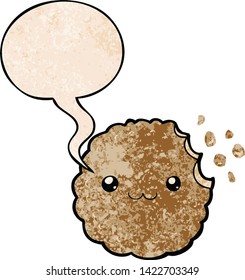 cartoon biscuit with speech bubble in retro texture style