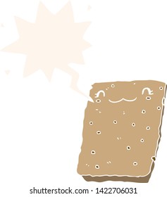 cartoon biscuit with speech bubble in retro style