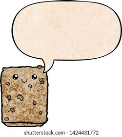 bizcocho de dibujos animados con burbuja de habla en estilo de textura retro