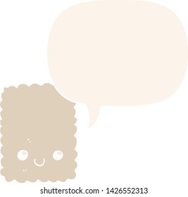 cartoon biscuit with speech bubble in retro style