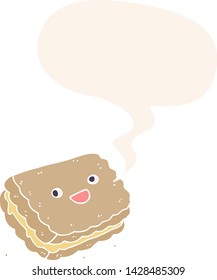 bizcocho de dibujos animados con burbuja de habla en estilo retro