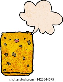 bizcocho de dibujos animados con burbuja de habla en estilo de textura retro