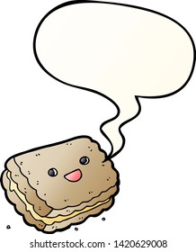 cartoon biscuit with speech bubble in smooth gradient style