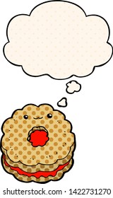 cartoon biscuit with thought bubble in comic book style