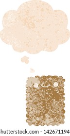 cartoon biscuit with thought bubble in grunge distressed retro textured style