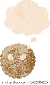 cartoon biscuit with thought bubble in grunge distressed retro textured style