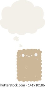 cartoon biscuit with thought bubble in retro style
