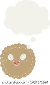 cartoon biscuit with thought bubble in retro style