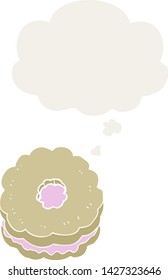cartoon biscuit with thought bubble in retro style