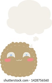 cartoon biscuit with thought bubble in retro style