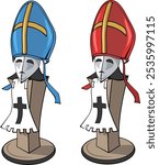 cartoon bishop piece, crusader,  pope