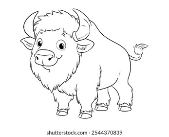 Cartoon bison, line art illustration.