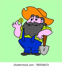 cartoon bitcoin miner color vector design