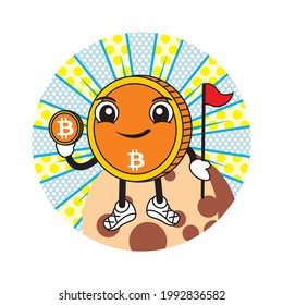 bitcoin de dibujos animados a la luna felizmente