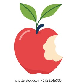 Dibujos animados Mordido Manzana Fruta Naturaleza Comida Ilustración vectorial de color plano Diseño de Plantilla