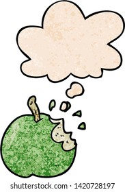 cartoon bitten apple with thought bubble in grunge texture style